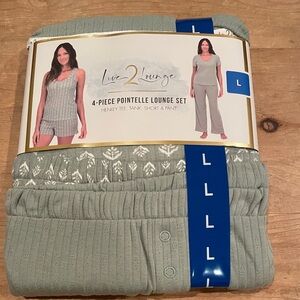 NWT Live to Lounge Sage Green 4 pc Henley T, tank, short and pants pajamas L